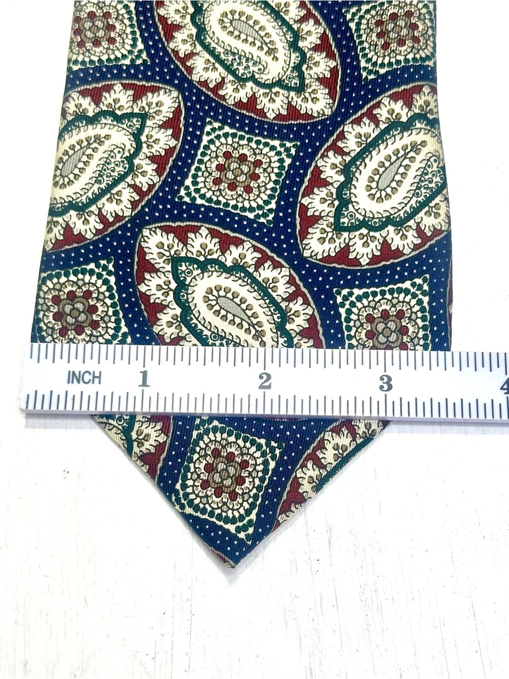 Vtg 90’s Oscar de la Renta Couture Paisley Medallion Silk Necktie Blue Burgundy - Picture 5 of 8